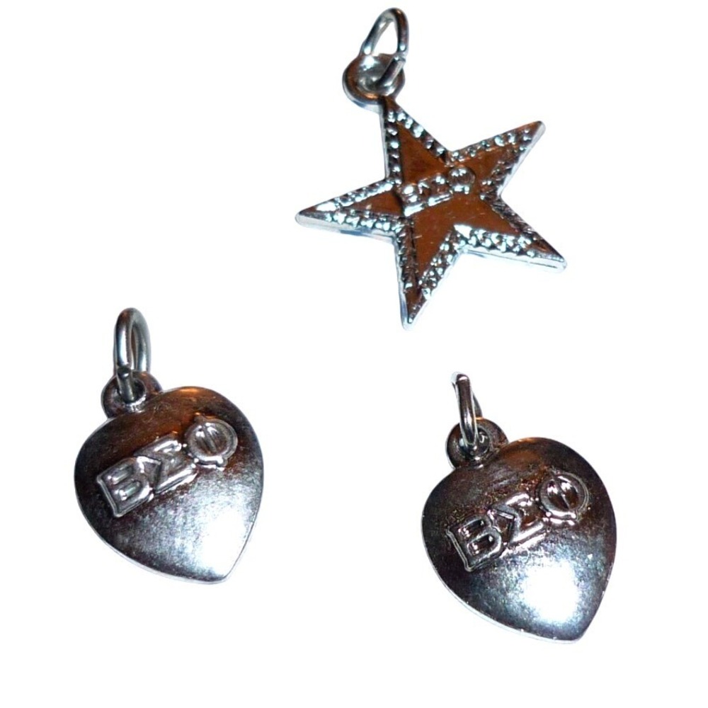 Vintage Beta Sigma Phi Sorority Charms Set Heart Star 1985 1990 Silver Tone